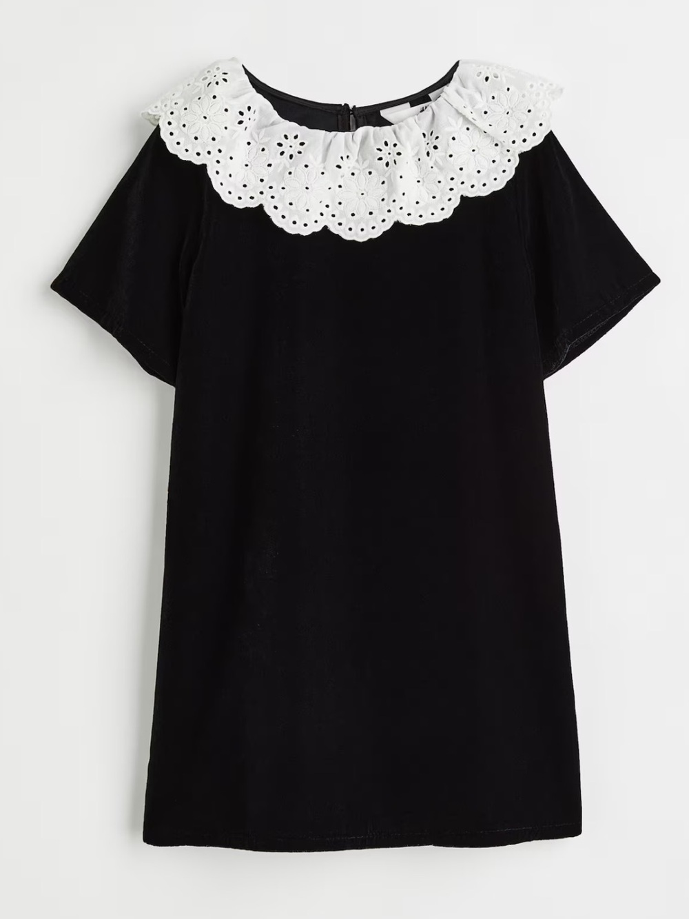 H&M Girls' Black Velvet Dress with White Eyelet Collar